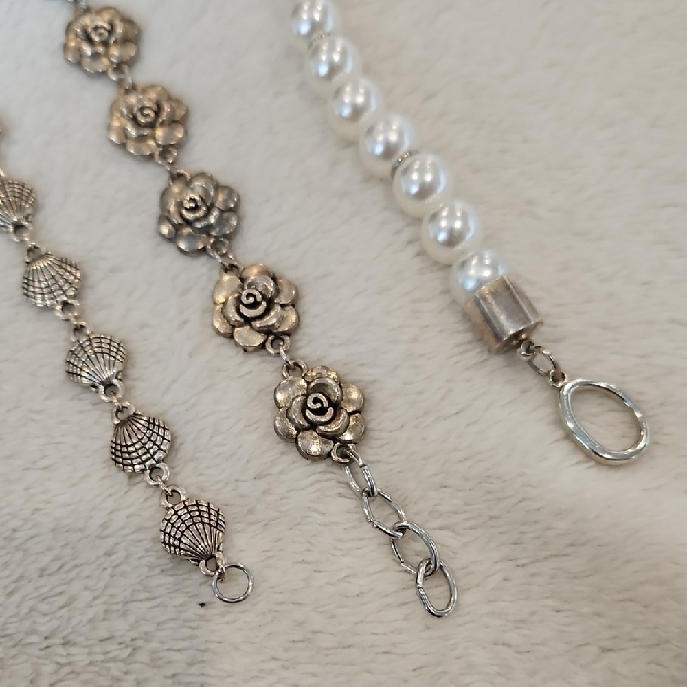 Floral and Pearl Bracelet Trio